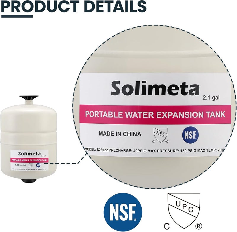 Solimeta 2.1 Gallon Potable Water Expansion Tank with Adjustable Wall Bracket & Gas Water Heater Installation Kit (24" Stainless Steel Hoses 3/4" FIP + 24" Gas Connector) - Image 3